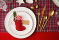 Festive decoration of christmas table for the party. Invitation, christmas celebration, festive dinner concept Royalty Free Stock Photo