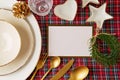 Festive decoration of christmas table for the party. Invitation, christmas celebration, festive dinner concept Royalty Free Stock Photo