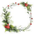 Festive decorative Christmas frame with fir branches, holly berry and meadow herbs Royalty Free Stock Photo