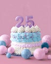 A festive delicious birthday cake with number 25 candle - Twenty Five Years Royalty Free Stock Photo