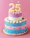 A festive delicious birthday cake with number 25 candle - Twenty Five Years Royalty Free Stock Photo