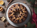 Festive Delight: Top-View Glimpse of Christmas Stollen Fruitcake
