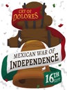 Hidalgo`s Bell with Greeting Ribbons to Commemorate Mexican Independence Day, Vector Illustration