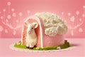 festive dessert for breakfast traditional original easter lamb cake on pink background