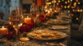 Festive Dinner Table with Bitcoin Coins Royalty Free Stock Photo