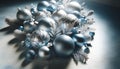 Elegant Blue Christmas Ornaments and Pine Cones Arrangement, AI Generated