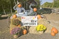 A festive display and sign greets visitors along Crawford Notch, New Hampshire