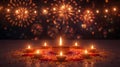 Festive Diwali Celebration with Glowing Diyas and Fireworks in the Night Royalty Free Stock Photo