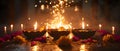 Festive Diwali Flames and Sparklers Amidst Floral Array. Concept Diwali, Flames, Sparklers, Floral Royalty Free Stock Photo