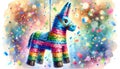 Festive donkey pinata with confetti. Royalty Free Stock Photo