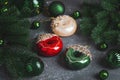 Festive Donut-Shaped Christmas Ornaments with Glitter and Pine Decor Royalty Free Stock Photo