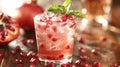 Festive drinks, pomegranate cocktail. Mint mocktail with pomegranate