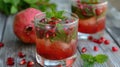 Festive drinks, pomegranate cocktail. Mint mocktail with pomegranate Royalty Free Stock Photo