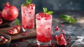 Festive drinks, pomegranate cocktail. Mint mocktail with pomegranate