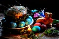 Traditional Easter Paschal wicker basket Royalty Free Stock Photo