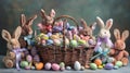 A festive Easter basket filled with an assortment of chocolate eggs Royalty Free Stock Photo