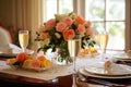 Festive easter brunch with friends, showcasing a delicious table spread and champagne glasses.