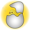 Festive Easter card Ã¢â¬â a cute chicken hatching from an egg. Vector. The shell is cracked, life is born. Tinsel. Royalty Free Stock Photo