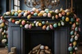 Festive Easter egg garland strung across a