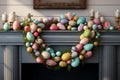 Festive Easter egg garland strung across a