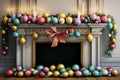 Festive Easter egg garland strung across a