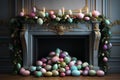 Festive Easter egg garland strung across a