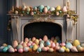 Festive Easter egg garland strung across a