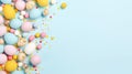 Festive Easter eggs and confetti on a vibrant blue backdrop, perfect for Easter celebrations and spring events Royalty Free Stock Photo