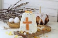 Festive Easter table, Easter cheesecake with raisins Royalty Free Stock Photo