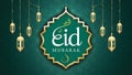 Festive Eid Mubarak greeting adorns traditional Islamic Eid poster