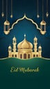 Festive Eid Mubarak Greeting Satellite card for joyous celebration