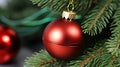 Festive Elegance: Close-Up of Christmas Decoration on Fir Tree with Shallow Depth of Field