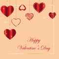 Festive elegant happy Valentine`s day background with hearts and gold frame Royalty Free Stock Photo