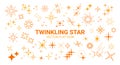 Festive elements. Yellow twinkle decoration isolated icons, glitter bright star spark for award, flat shiny magic lights