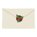 Festive envelope decorated with red wax seal, holly leaves and berries, vector