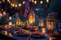 Festive Evening Table Setting With Ornate Lanterns and Dates Royalty Free Stock Photo