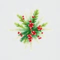 Festive evergreen branches adorned with bright red berries arranged in a circular pattern Royalty Free Stock Photo