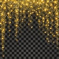 Festive explosion of confetti. Gold glitter background for the card, invitation. Royalty Free Stock Photo