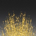 Festive explosion of confetti. Gold glitter background for the card, invitation. Holiday Decorative element