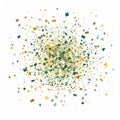 Festive Explosion of Gold Teal and Brown Confetti on White Background Royalty Free Stock Photo