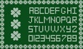 Festive fabric script on emerald green knitted background