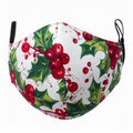 Festive Face Mask with Holly Berry and Leaf Pattern on White Background Royalty Free Stock Photo