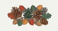 Festive Fall Harvest Arrangement with Pinecones and Acorns on Beige Background Royalty Free Stock Photo