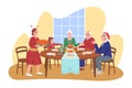 Festive family dinner 2D vector isolated illustration