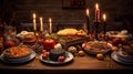 Festive Fare on Wood Table: Thanksgiving Celebration