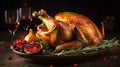 Festive Feast: Roasted Thanksgiving Turkey on a Decorated Table. Generative ai