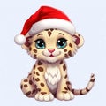 Festive Feline Elegance: Cute Christmas Snow Leopard Clipart - Isolated on White Background - Generative AI Royalty Free Stock Photo