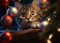 Festive Feline Fun: Adorable Kitten Dons Professional Ornaments