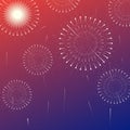 Festive firecrackers bursting in different patterns on colorful background. Colorful fireworks background