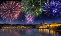 Festive firework over Charles Bridge, Prague, Czech Republic